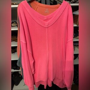 Aerie Wonder Textured V-Neck Sweatshirt XXL Pink